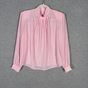 Vintage 80s Blouse Size 2P High Neck Pleated Sheer Coquette Feminine Romantic